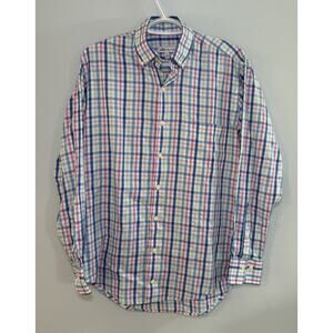 Peter Millar Mens Small Pink Plaid Button Down Cotton Silk Blend Long Sleeve